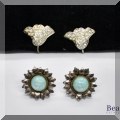 J145. Pair of post sunflower with blue stone and rhinestone bell shaped earrings - $18 